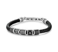 Brosway Armband Bullet für Herren aus Leder mit Elementen aus 316L-Edelstahl und schwarzer Emaille, Faltschließe, Größe: 21 cm, BUL22