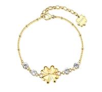 Brosway Damen-Armband aus der Chakra-Kollektion. Armband aus Edelstahl 316L mit PVD-Gold 14 K mit Kleeblatt und weißen Kristallen. Der Verschluss ist Karabinerverschluss.