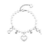 Brosway Damen-Armband mit weißen Perlen, Herzanhänger aus Silber, Kristall, eleganter Schmuck BHKB279