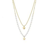 Brosway Damen Zweireihige Halskette CHANT aus Edelstahl mit 14K-vergoldeter-PVD-Beschichtung, verziert mit Perlen, Länge: 51 cm, BAH82