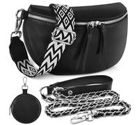 BROTOU Leder Handy Umhängetasche Echtes Crossbody Bag mit 2 Breitem Schultergurt Kartenhalter, mit Kleine Ledertasche Schwarz UmhäNgetasche Damen Leder Kleine Umhängetasche Damen
