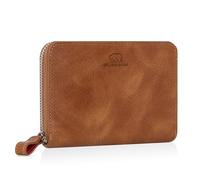 BROWN BEAR Geldbörse Damen Leder mit Reißverschluss & Münzfach | Echtleder Vintage Braun | RFID-Schutz | Portemonnaie | Geldbeutel | BB Pia CBR