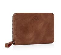 BROWN BEAR Geldbörse Damen Leder mit Reißverschluss & Münzfach | Echtleder Vintage Braun | RFID-Schutz | Portemonnaie | Geldbeutel | BB Pia HBR