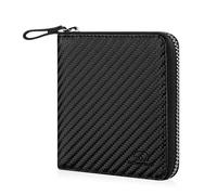 BROWN BEAR Leder Geldbörse klein mit Reißverschluss & Münzfach | RFID-Schutz | Portemonnaie aus Echtleder Schwarz Carbon | Geldbeutel für Damen & Herren | BB Max CBK