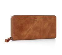 BROWN BEAR Reißverschluss Geldbörse Damen Leder lang mit Münzfach | Echtleder Vintage Braun | RFID-Schutz | Portemonnaie | Geldbeutel | BB Conny CBR