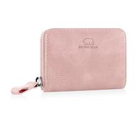 BROWN BEAR Reißverschluss Slim Wallet Geldbörse klein Leder mit Münzfach & RFID-Schutz | Echtleder Vintage Rosa | Portemonnaie für Herren & Damen | Mini Geldbeutel BB Kai PK