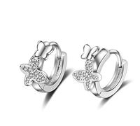 BROWOL Damen Creolen Ohrschmuck Ohrohrclip Ohrringe Ohrstecker Kristallen Zirkon Zwei Schmetterling 925 Sterling Silber mit Schöne Schwarz Geschenkkarton Geburtstagsgeschenk für Damen Mädchen Kinder