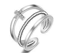 BROWOL Damen-Ring 925 Sterling Silber Kristall Fingerring Einfache Geometrie Kreuz Doppelring Verstellbar Verlobungsring Partnerringe zum Jahrestag