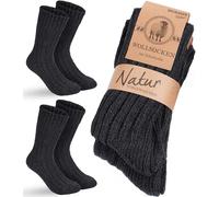 BRUBAKER 2 Paar Wollsocken - Wintersocken für Damen und Herren - Warm und Flauschig - Winter Socken Set mit Schafwolle - Thermosocken Stricksocken - Anthrazit - Größe 47-50