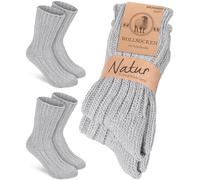 BRUBAKER 2 Paar Wollsocken - Wintersocken für Damen und Herren - Warm und Flauschig - Winter Socken Set mit Schafwolle - Thermosocken Stricksocken - Grau - Größe 39-42