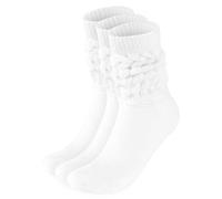 BRUBAKER 3 Paar Slouch Socken - Damen Schoppersocken für Sport und Freizeit - Lässige Retro-Socken für Frauen - Scrunch Knit Baumwollsocken - Weiß - Größe: 39-42