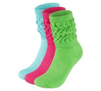 BRUBAKER 3 Paar Slouch Socken - Damen Schoppersocken für Sport und Freizeit - Lässige Retro-Socken für Frauen - Scrunch Knit Baumwollsocken - Mint, Pink und Grün - Größe: 39-42