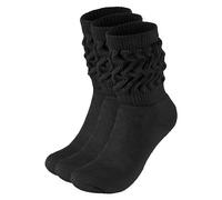 BRUBAKER 3 Paar Slouch Socken - Damen Schoppersocken für Sport und Freizeit - Lässige Retro-Socken für Frauen - Scrunch Knit Baumwollsocken - Schwarz - Größe: 35-38