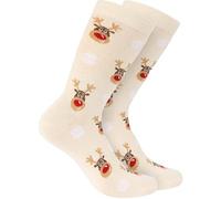 BRUBAKER 3 Paar Weihnachtssocken für Damen und Herren - Rentiere Beige - Baumwolle Socken Weihnachten - Größe 35-40