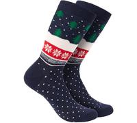 BRUBAKER 3 Paar Weihnachtssocken für Damen und Herren - Weihnachtsbaum Muster Blau - Baumwolle Socken Weihnachten - Größe 41-45