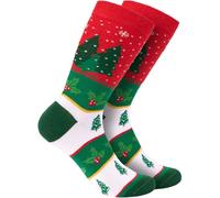 BRUBAKER 3 Paar Weihnachtssocken für Damen und Herren - Weihnachtsbaum Muster Rot/Grün - Baumwolle Socken Weihnachten - Größe 41-45