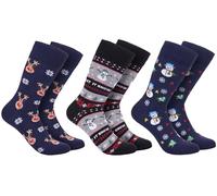 BRUBAKER 3 Paar Weihnachtssocken - Lustige Socken für Damen und Herren mit Weihnachtsmotiven - Schneemänner, Rentiere und Let It Snow - Baumwolle Blau - Geschenk Weihnachten - EU 35-40