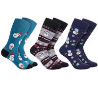 BRUBAKER 3 Paar Weihnachtssocken - Lustige Socken für Damen und Herren mit Weihnachtsmotiven - Schneemänner und Let It Snow - Baumwolle Blau - Geschenk Weihnachten - EU 35-40