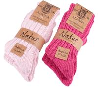 BRUBAKER 4 Paar Alpaka Socken mit Alpakawolle - Wintersocken Set für Damen und Herren - Pink Rosa - Größe 35-38
