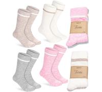 Brubaker 4 Paar Damen Socken - Sehr weich, gemütlich, flauschig und atmungsaktiv - Premium Stiefelsocken für Frauen - Thermo Wollsocken Strümpfe - Thermosocken für Winter - Rosa Beige Grau