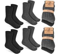BRUBAKER 4 Paar Kinder Wollsocken - Warme Wintersocken für Jungen und Mädchen - Flauschiges Socken Set mit Schafwolle - Winter Kindersocken - Schwarz und Anthrazit - Größe 31-34