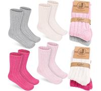 BRUBAKER 4 Paar Kinder Wollsocken - Warme Wintersocken für Jungen und Mädchen - Flauschiges Socken Set mit Schafwolle - Winter Kindersocken - Rosa, Beige, Grau und Pink - Größe 31-34