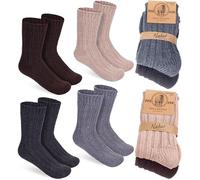 BRUBAKER 4 Paar Kinder Wollsocken - Warme Wintersocken für Jungen und Mädchen - Flauschiges Socken Set mit Schafwolle - Winter Kindersocken - Grau, Braun, Beige und Anthrazit - Größe 31-34