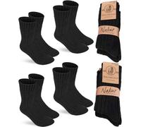BRUBAKER 4 Paar Wollsocken - Warme Wintersocken für Damen und Herren - Flauschiges Thermosocken Set mit Schafwolle - Winter Socken - Schwarz - Größe 43-46