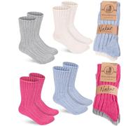 BRUBAKER 4 Paar Wollsocken - Warme Wintersocken für Damen und Herren - Flauschiges Thermosocken Set mit Schafwolle - Winter Socken - Pink, Blau, Beige und Grau - Größe 35-38