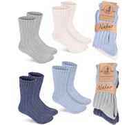 BRUBAKER 4 Paar Wollsocken - Warme Wintersocken für Damen und Herren - Flauschiges Thermosocken Set mit Schafwolle - Winter Socken - Dunkelblau, Grau, Blau und Beige - Größe 39-42
