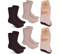 BRUBAKER 4 Paar Wollsocken - Warme Wintersocken für Damen und Herren - Flauschiges Thermosocken Set mit Schafwolle - Winter Socken - Braun und Beige - Größe 39-42
