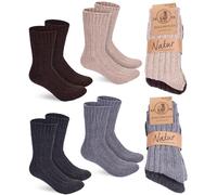BRUBAKER 4 Paar Wollsocken - Warme Wintersocken für Damen und Herren - Flauschiges Thermosocken Set mit Schafwolle - Winter Socken - Grau, Braun, Beige und Anthrazit - Größe 39-42