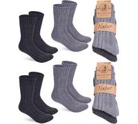 BRUBAKER 4 Paar Wollsocken - Warme Wintersocken für Damen und Herren - Flauschiges Thermosocken Set mit Schafwolle - Winter Socken - Grau und Anthrazit - Größe 43-46