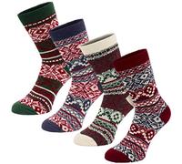 BRUBAKER 4er Pack Damen Norweger Socken - Warme dicke Wintersocken - 4 Paar Kuschelsocken Thermosocken für Winter und kalte Tage - Gemütlich und Atmungsaktiv - 35-38 - Rot Farbmix