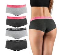 BRUBAKER 4er Pack Damen Panties - Unterhosen Slips aus Baumwolle - Hipster Unterwäsche mit Stretch Bund - Grau und Anthrazit - XL