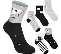 BRUBAKER 5 Paar Katzen Socken - Love My Cats - Lustiges Damen Katzensocken | Set für Frauen - Feel Good Damensocken mit Katzenmotiv - Weich & Kuschelig - Rosa, Schwarz, Grau und Weiß - Größe 36-41