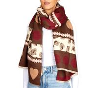 BRUBAKER Cashmirillo Damen Schal mit Herz Muster - 70 x 200 cm - Warm, Kuschelig & Oversized - Damenschal für Herbst & Winter - Winterschal - Weiches Kaschmir-Gefühl - Bordeaux Rot, Braun & Rosa