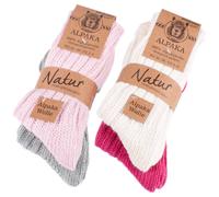 BRUBAKER Dicke Alpaka Wintersocken f r Damen oder Herren 100% Alpaka - 4 Paar - Rosa Beige Grau - Gr e EU 35-38 / US 3-6