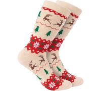 BRUBAKER Weihnachtssocken für Damen und Herren - Weihnachtsmuster Beige - Baumwolle Socken Weihnachten - Größe 35-40