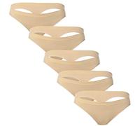 BRUBECK Damen String Slip 5er Pack | atmungsaktive Damenunterwäsche | Slips nahtlos für Frauen | Tanga Panties for Women | Seamfree Thong Cotton | 80% Baumwolle | Gr. M, beige | TH00182A