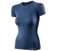 BRUBECK Merino Shirt Damen Kurzarm | T-Shirt Wandern | Trekkingshirt atmungsaktiv | Funktionsshirt nahtlos | Wandershirt für Frauen | Kurzarmshirt 41% Wolle | Gr. M, D.Jeans | SS11700