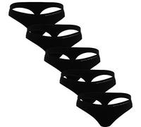 BRUBECK String Tanga Damen schwarz 5er Pack | Strings Baumwolle 80% | Schwarze Tangas atmungsaktiv | Womens Underpants | Damenunterwäsche schnell trocknend | Gr. S, Black | TH00182A