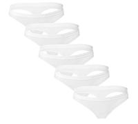 BRUBECK String Tanga weiß Damen 5er Pack | Frauen weiße Unterwäsche atmungsaktiv | Tangas schlicht nahtlos | Womens Breathable Underwear | Panties | 80% Baumwolle | Gr. S, White | TH00182A