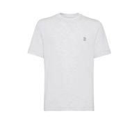 Brunello Cucinelli - Short-Sleeved Crew Neck T-Shirt With Embroidered L - Größe S - weiß