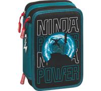 BRUNNEN 1049121321 Federmäppchen Ninja Power, 3 Reißverschlüsse, petrol/schwarz