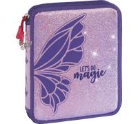 BRUNNEN 1049126322 Federmäppchen XXL Magic Butterfly, 2 Reißverschlüsse, rosarot/lila