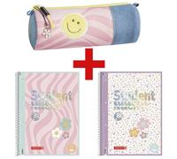 Brunnen 3-tlg. Schul-Set »Happy Hippie« - Schlampermäppchen + 2 Collegeblöcke rosa, 22x8x8 cm