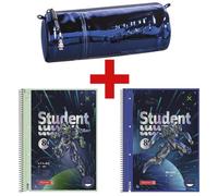 Brunnen 3-tlg. Schul-Set »Robot Heroes« - Schlampermäppchen + 2 Colleblöcke blau, 22x8x8 cm