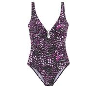 Badeanzug BRUNO BANANI Gr. 34, Cup A/B, rosa (dunkelrosa, bedruckt) Damen Badeanzüge Ocean Blue mit silberfarbenem Accessory (13852716-34)