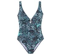 Badeanzug BRUNO BANANI Gr. 40, Cup A/B, blau (marine, bedruckt) Damen Badeanzüge Ocean Blue mit silberfarbenem Accessory (18540458-40)